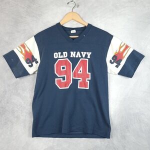 Vintage Old Navy Shirt Boys 14 Blue Flame Sleeve 94 Graphic Jersey Y2K 2000s